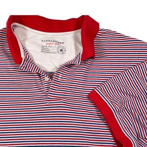 Saddlebred Large Red White Blue Striped Polo Short Sleeve Cotton Blend Americana